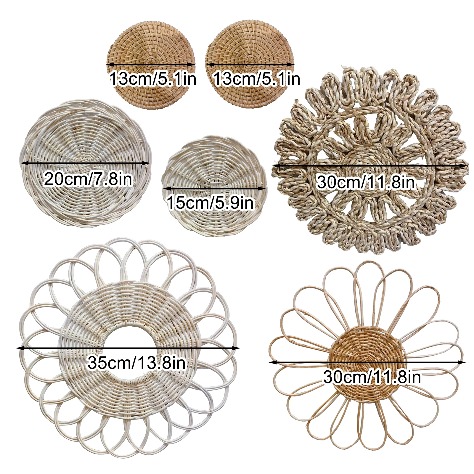 7Pcs Boho Rattan Wall Decor Se - Woven Basket Set recension och pris