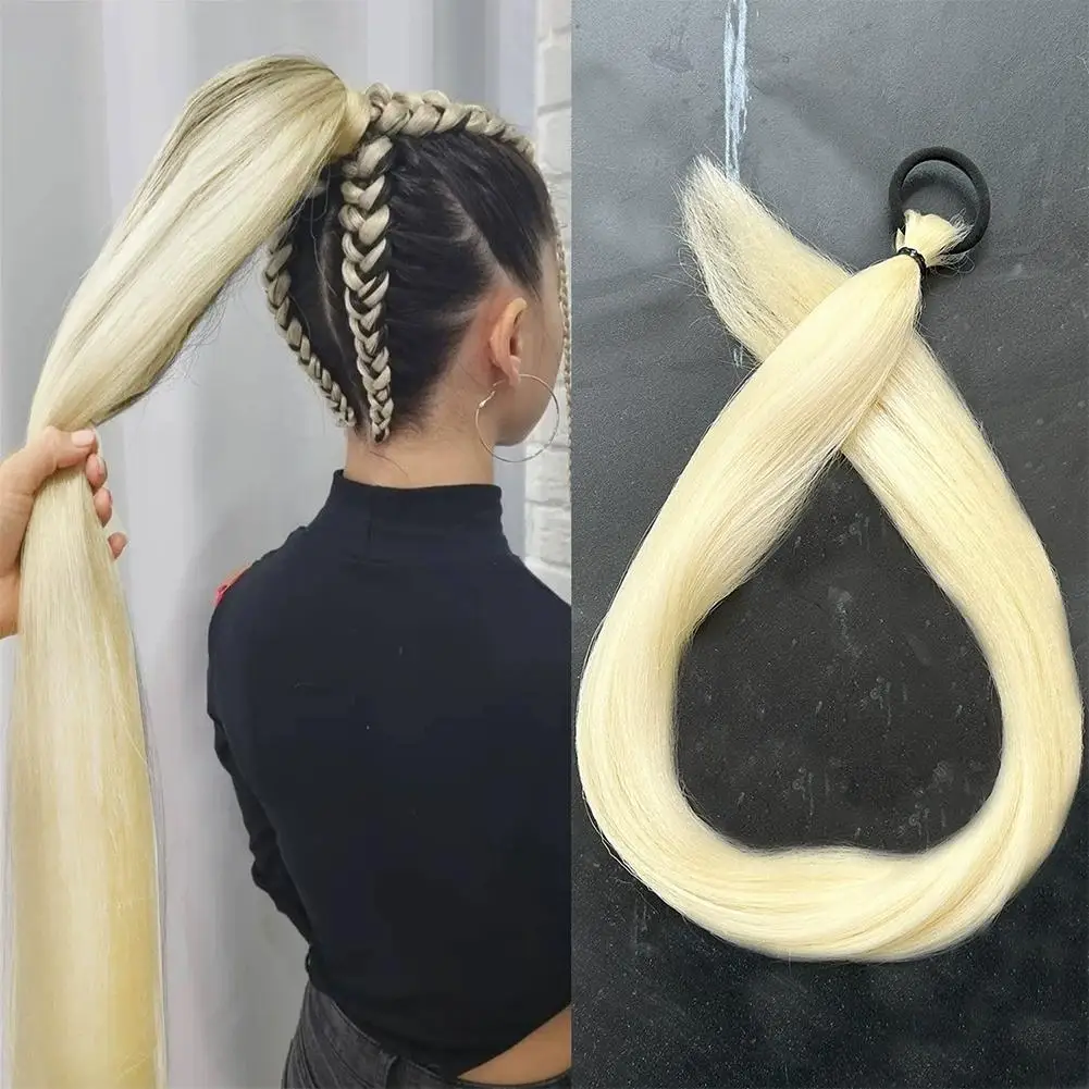 Queue de cheval droite synthétique avec attache élastique pour cheveux, Extensions capillaires tressées colorées, accessoires pour cheveux pour femmes