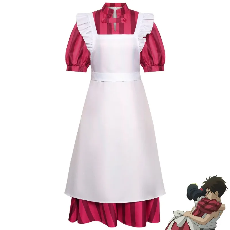 

New Anime The Boy and The Heron Cosplay Movie Kiriko Cosplay Costume Red Dress Apron Girls Women Unform Halloween Costumes