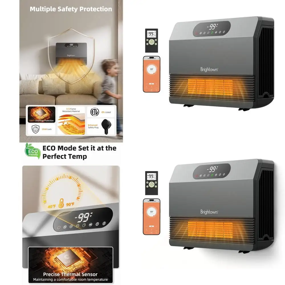 

Электрический обогреватель для помещений, 1500 Вт, 5 режимов, регулируемый термостат, пульт дистанционного управления, таймер 12 часов, совместимость с Alexa, серый