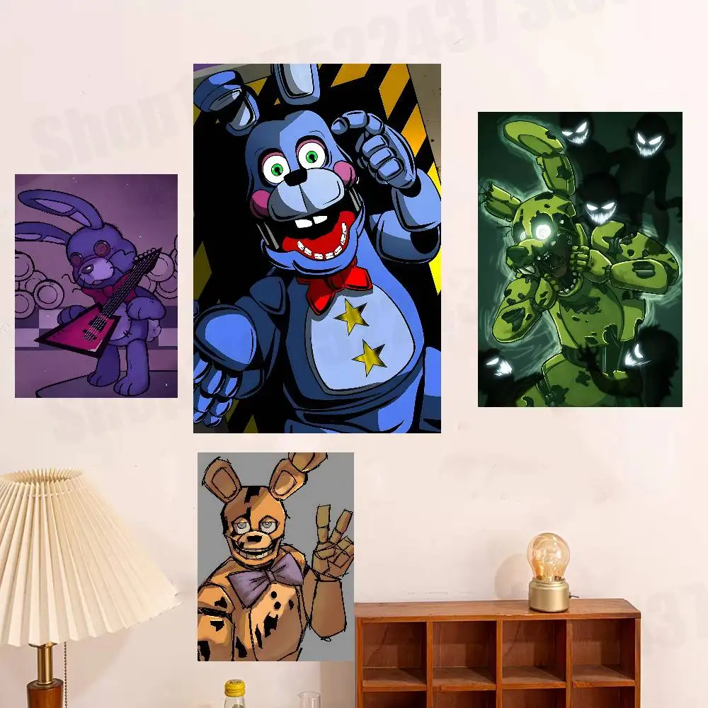 

Five N-Nights AT F-FreddyS Vintage Retro Poster Sticker Classic Art Painting for Home Bedroom Cafe Office Wall Decor