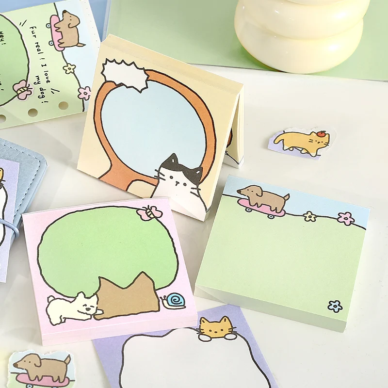 100 sheets Relaxation Series Cartoon Adhesive Cute Animals Notes Notepad Memo Pad Office School Supplies Stationery Stickers
