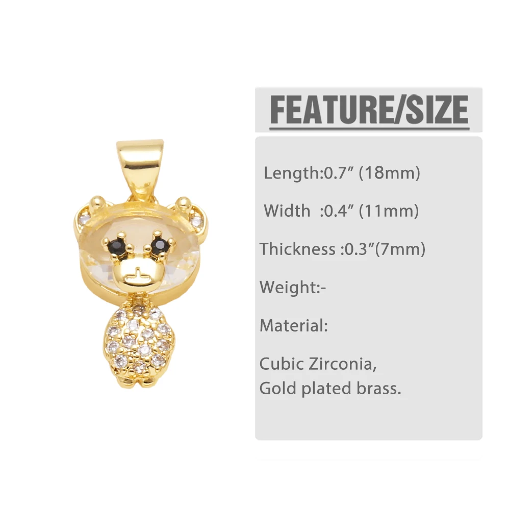 OCESRIO blanc noir cristal mignon écharpe ours pendentif pour collier cuivre plaqué or chiot fabrication de bijoux fournitures pdtb149