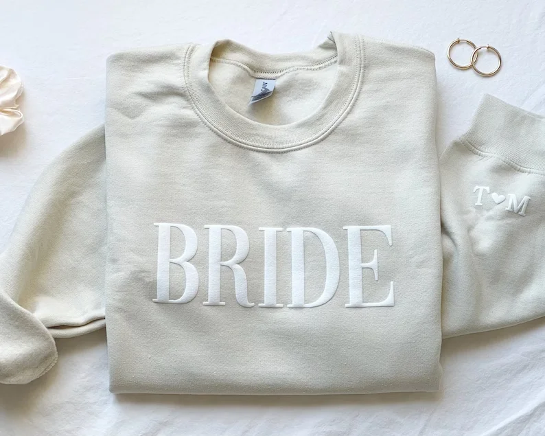 Bride Sweatshirt Initial Heart Sleeve Personalized Gift For Bride Future Mrs Sweatshirt Unique Bridal Shower Wedding Bridal Gift