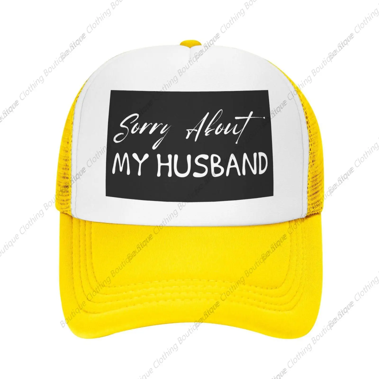 

Sorry About My Husband Mesh Hat Happy Valentine's Day Mesh Hat Men Women Baseball Cap Trucker Hat Sports Hat Yellow