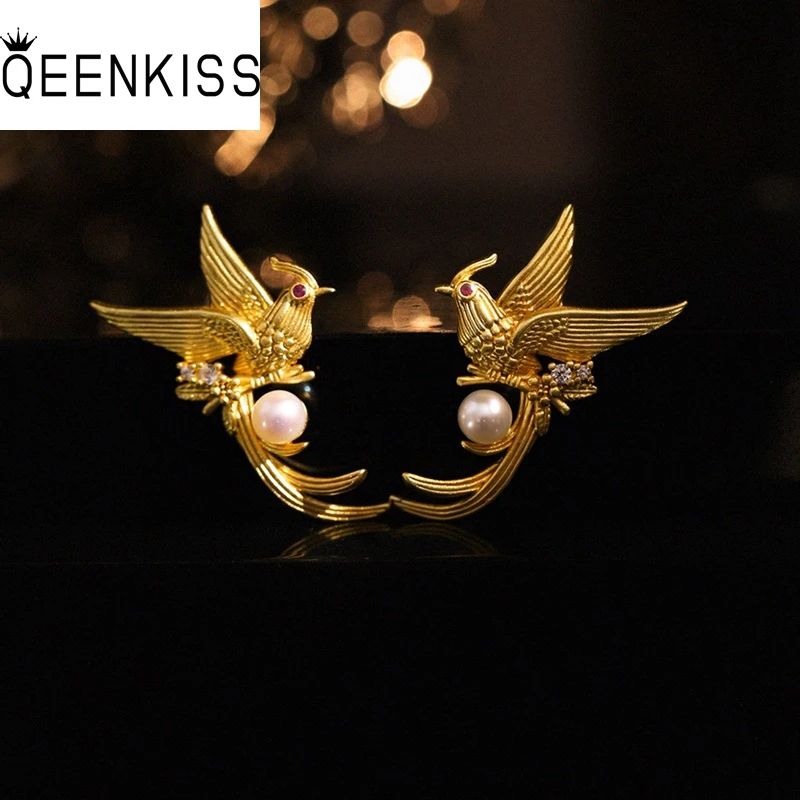 

QEENKISS 24-каратное золото, винтажные серьги-гвоздики в виде сорока для женщин, свадебная вечеринка, день рождения, Рождество, невеста, матери, девушки, леди, подарки EG5519