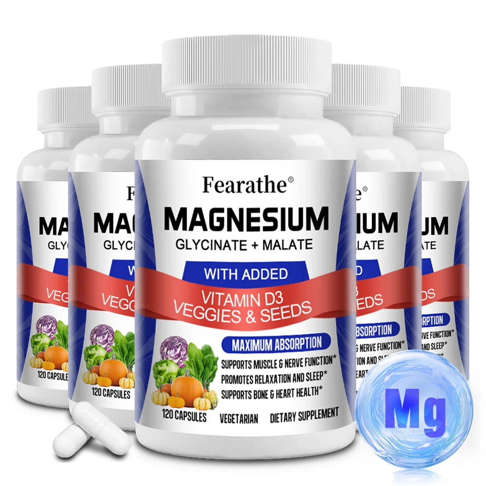 

Magnesium Glycinate and Malic Acid Complex with Vitamin D3, 100% Chelated for Maximum Absorption - Bone Health, Nerves, Muscles