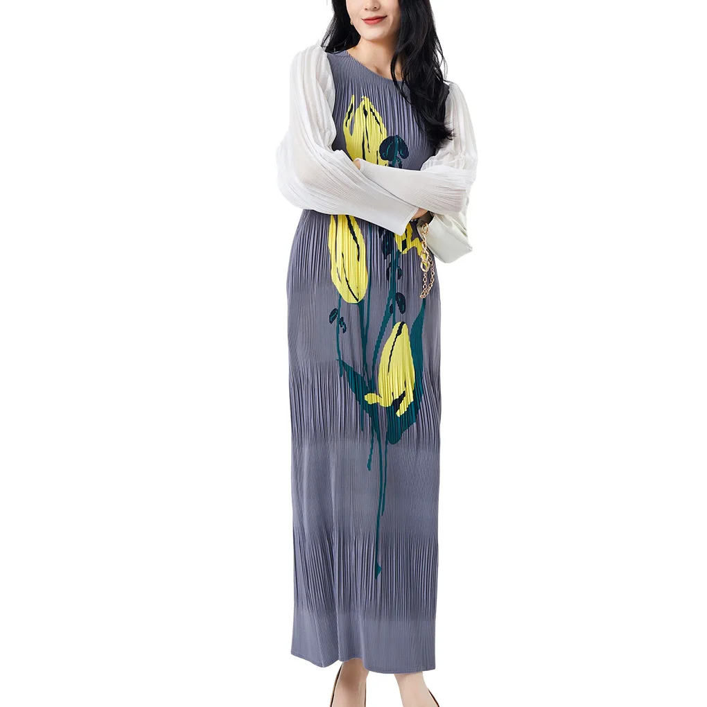 Ete-2025-nouveau-haut-de-gamme-plisse-imprime-protection-solaire-dr-grande-taille-femmes-longue-conception-sens-decontracte-vintage-sle-polyes