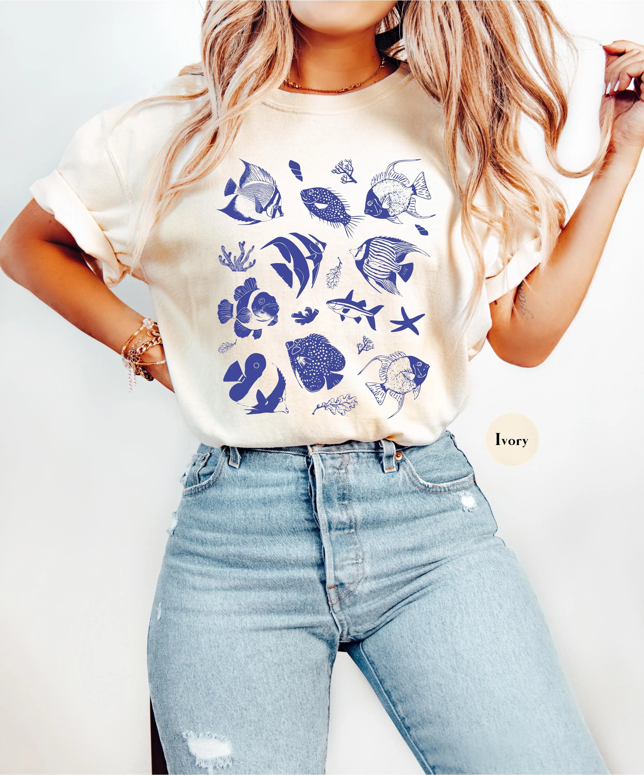 

Vintage 90s Tattoo Fish Comfort Colors T Shirt Retro Ocean Nature Sealife Angel Dolphin Oversized