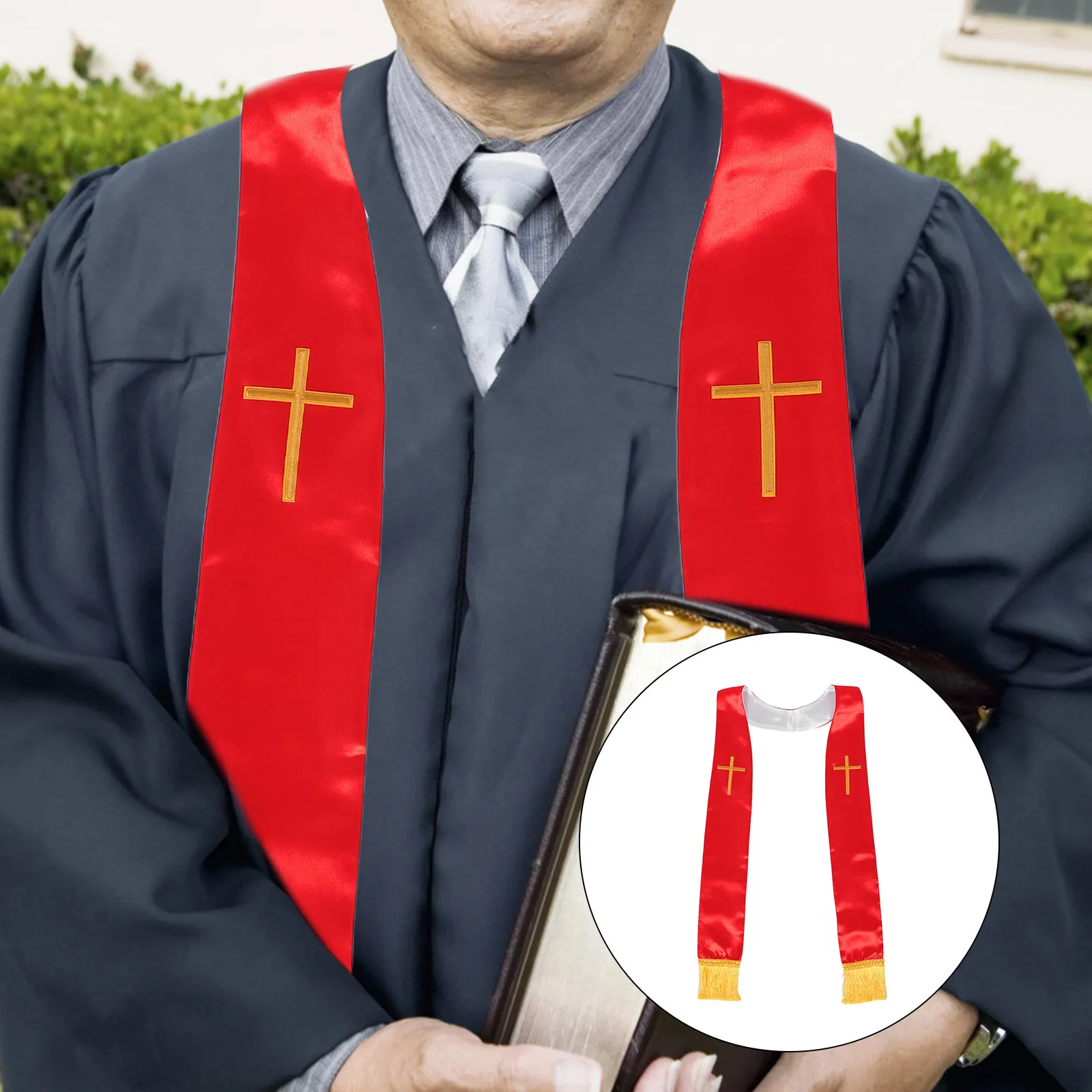 

Cross Embroidered Wedding Clergy Stole Reversible Tassels Church Pastor Priest Shawl Easter Mass Baptism Robe Accessories