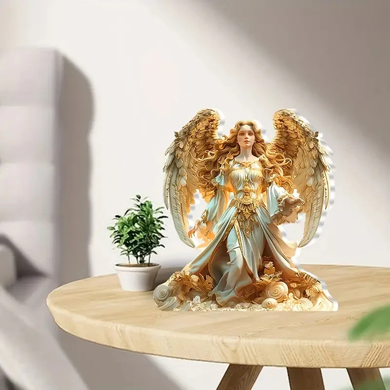 Fairy Figurine Golden Feather-Winged Angel Decoration Desktop Ornament for Home Holiday Decor