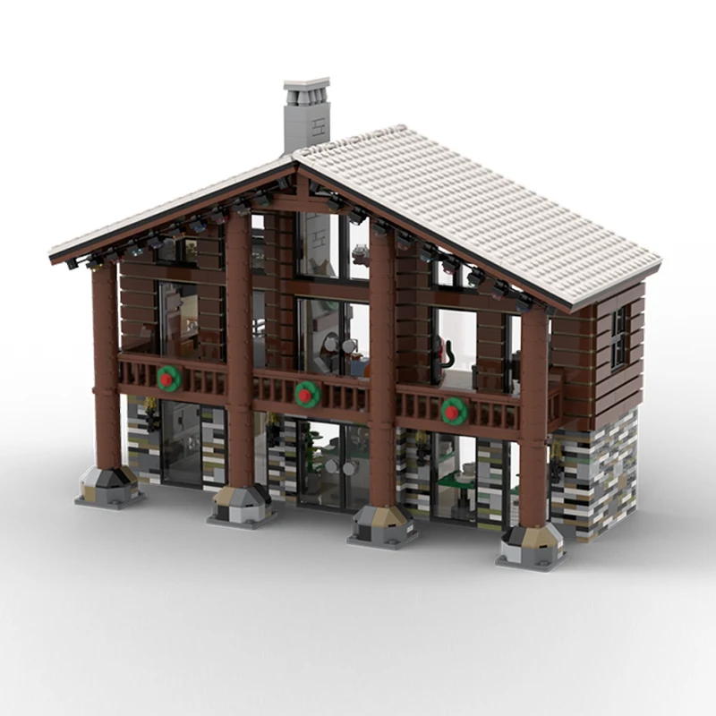 Модель City Street View MOC, строительные кирпичи, зимний лыжный дождь, модульная технология, подарки, праздник, сборка, детские игрушки, костюм