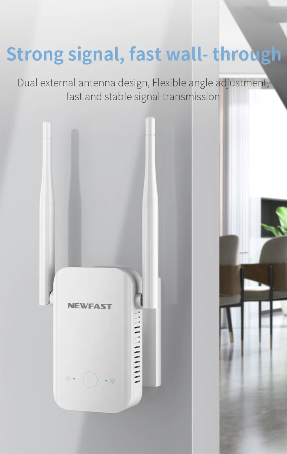 Newfast Маленький усилитель сигнала Wi-Fi 300 Мбит/с 2,4G Wi-Fi повторитель Внешние антенны 2*3 дБи WIFI Extender Простая настройка Plug and Play
