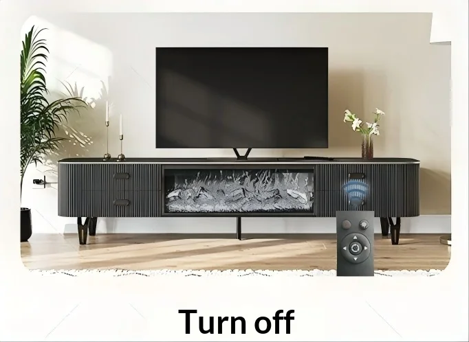 A modern 3D simulated fireplace floor showcases a luxury TV cabinet and home furniture from around the world.