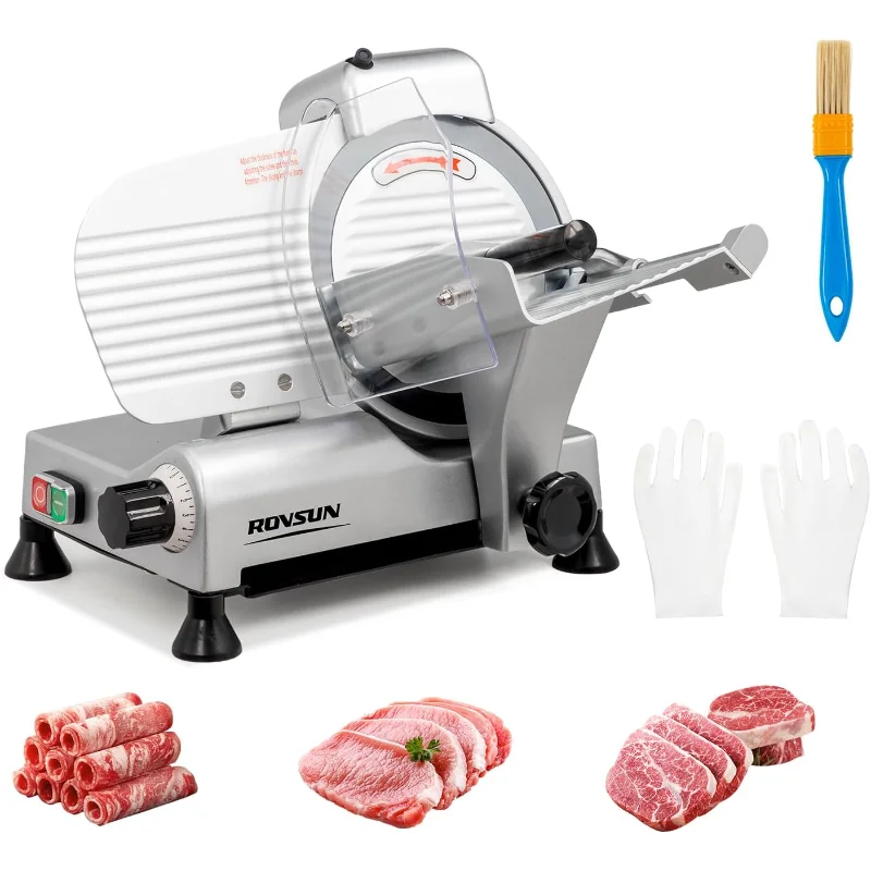 ماكينة تقطيع اللحوم التجارية مقاس 10 بوصة من ROVSUN، ماكينة تقطيع اللحوم الكهربائية بقدرة 240 وات، ماكينة تقطيع الطعام باللحم المجمد والجبن مع قابلة للتعديل