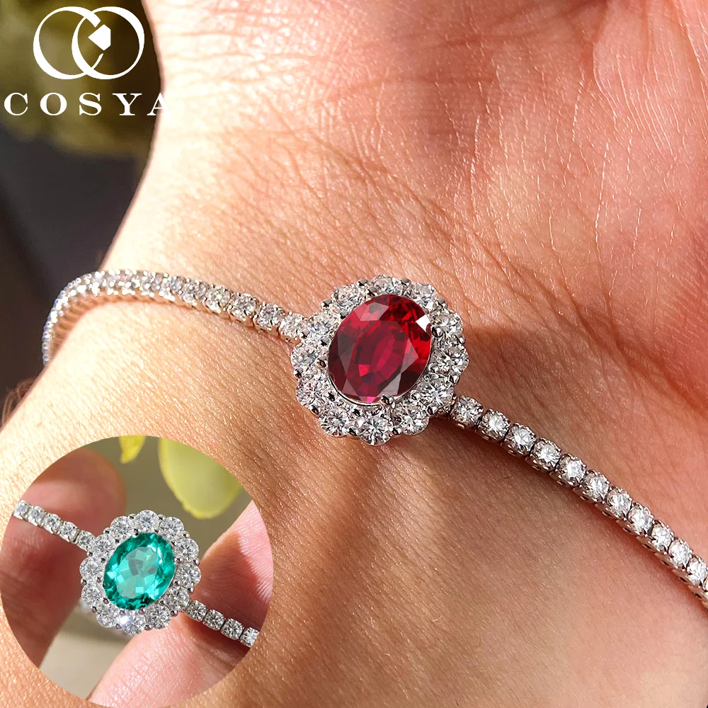 

COSYA 2CT Lab Grown Colombian/Zambian Emerald Halo Bracelet For Women S925 Silver Ruby Saphire Luxury Wedding Fine Jewelry Gifts