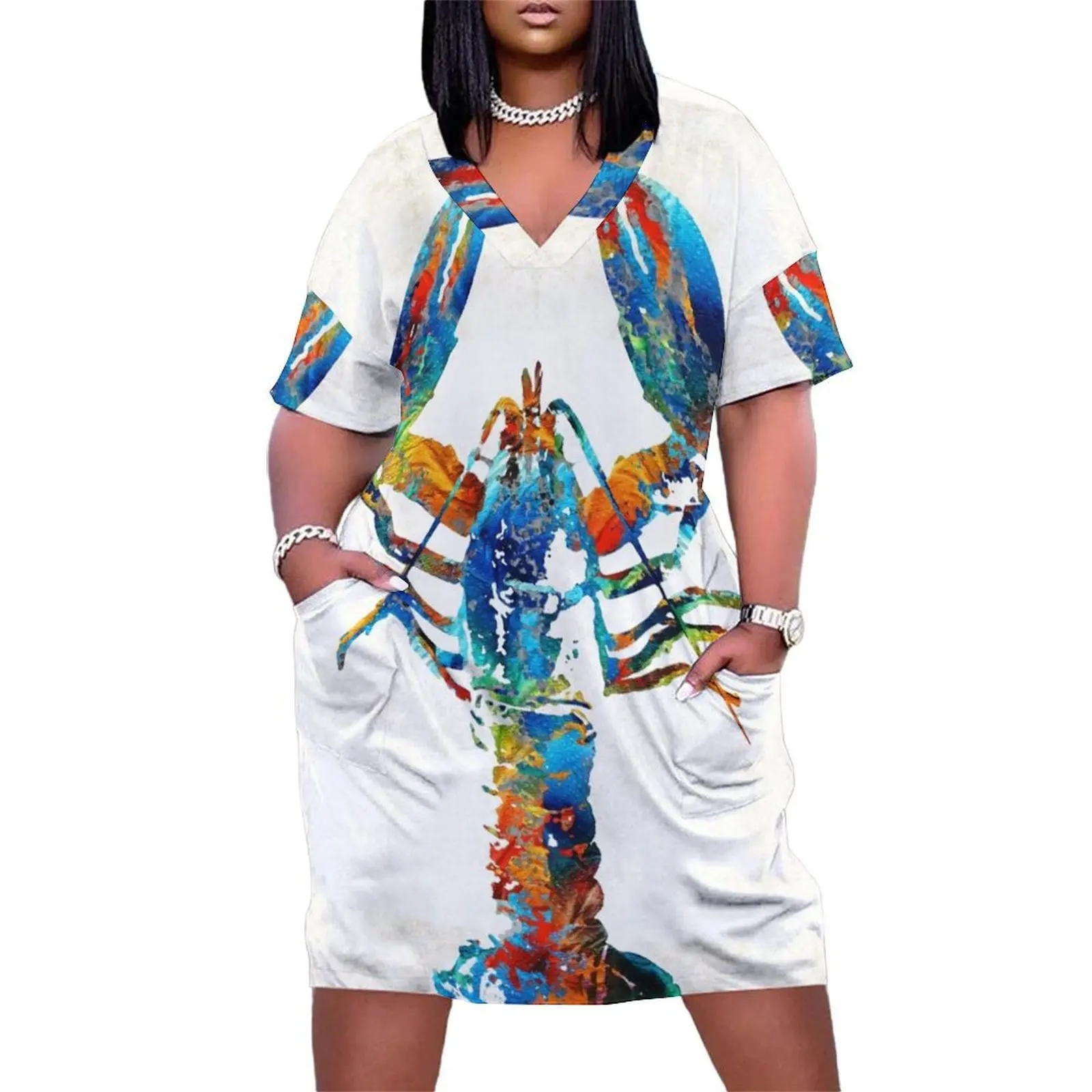 

Colorful Lobster Art by Sharon Cummings Loose Pocket Dress summer dress for women 2024 long sleeve dress