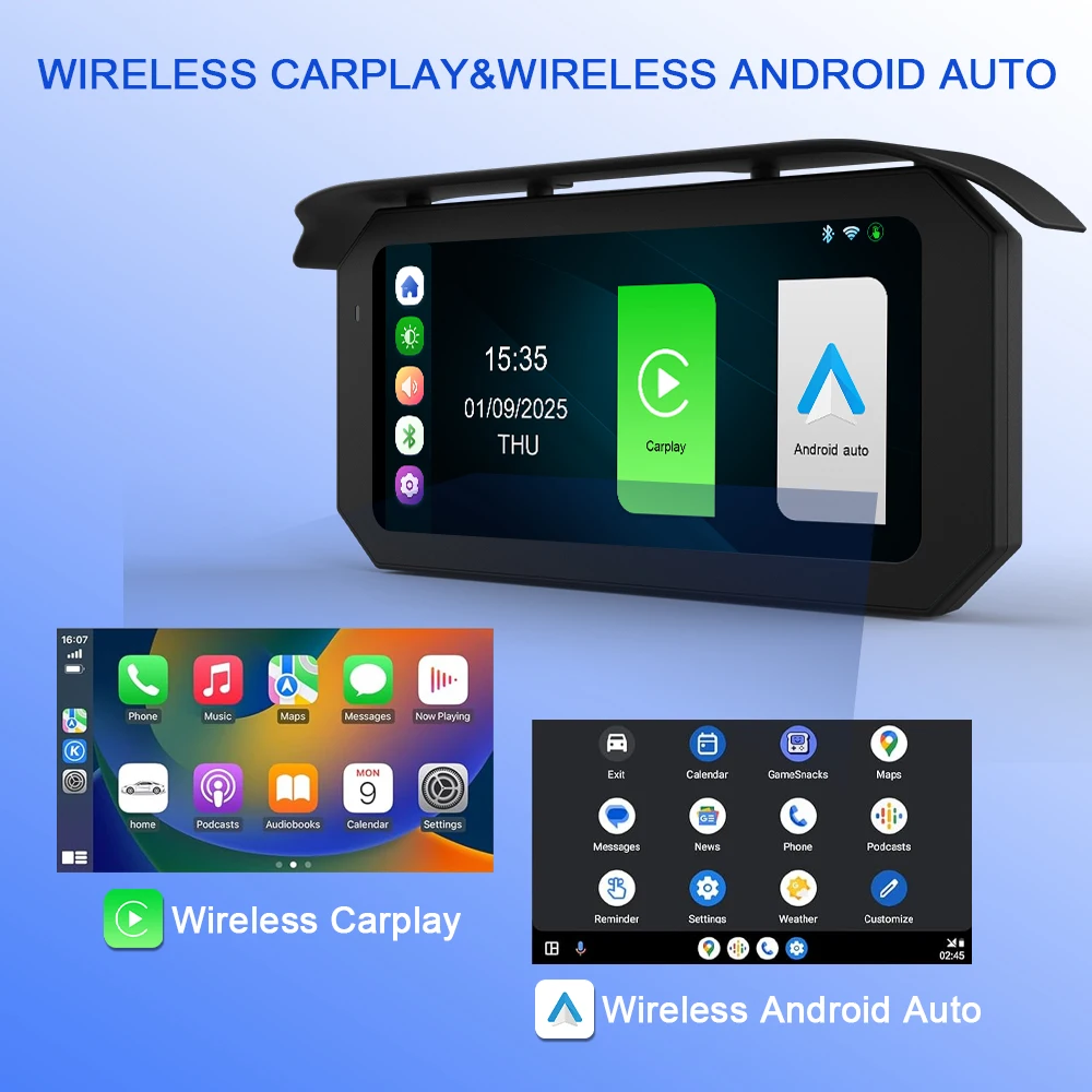 

6,25-дюймовый портативный водонепроницаемый GPS-навигатор для мотоциклов IP67 с беспроводным CarPlay, Android Auto, видеорегистратором, мото-монитором и Wi-Fi CS92A