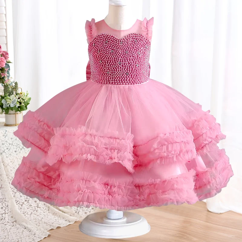 Girls' Dress Rose Blossom Dress Children's Summer 2-10 Years Old Girls' Birthday Party Gorgeous Fluffy Children's Wedding Dress