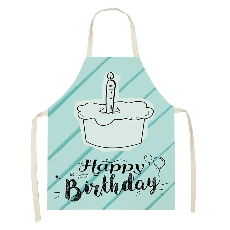 Happy Birthday Cake Pattern Printed Kitchen Apron Men's Women's Home Cleaning Tools To Be Non-Dirty Kids Parent-Child Apron