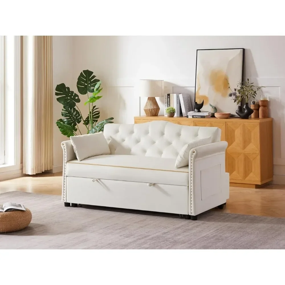 3-in-1 Convertible Loveseat with Gold Trim Strips and Adjustable Backrest Perfect for Living Rooms 57