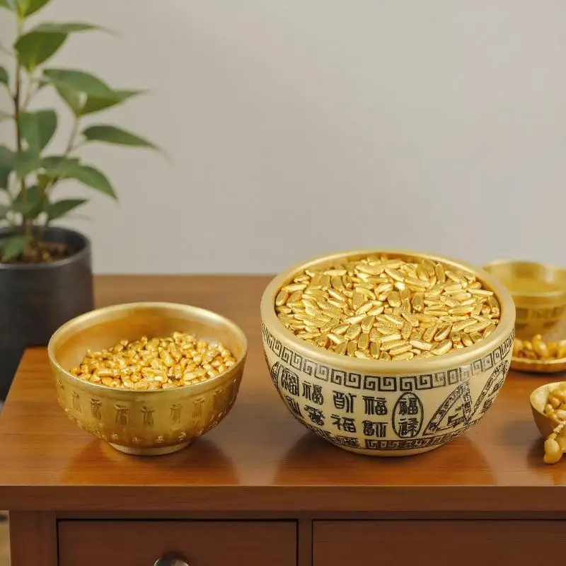100PCS 1CM Solid Gold Plated Rice Peanut Fortune Bowl Filler With Mini Ingots Chinese Lucky Decoration For Wealth Vase Display