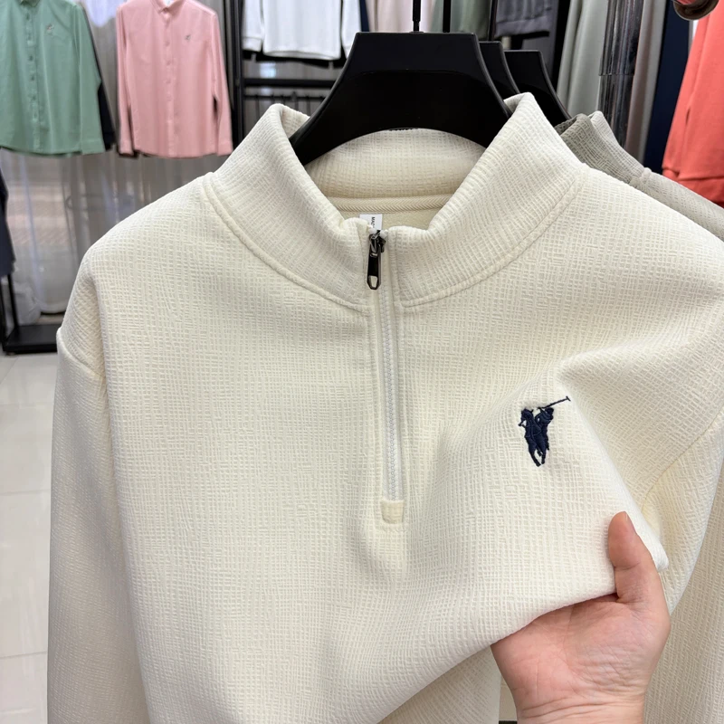 

Осень и зима плюс бархатный толстый свитер с воротником-стойкой и полумолнией, мужской зимний свитер, вязаный свитер