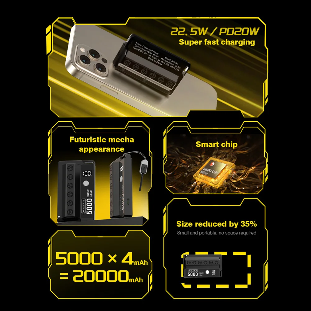 Detachable Power Bank 22.5W Fast Charging Ultra-Light Replaceable 21700 Battery (No Included) Portable Charge For iPhone Samsung