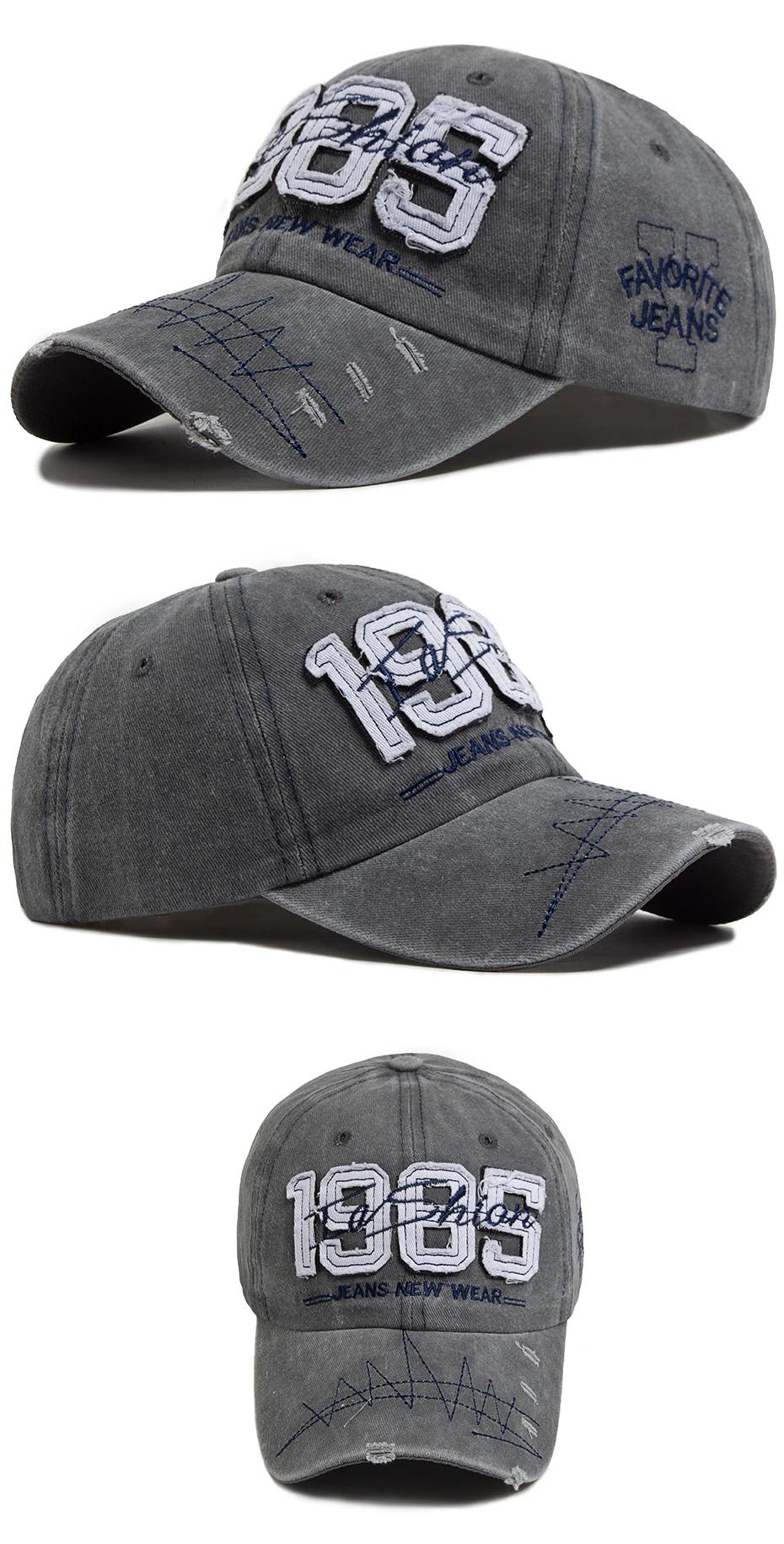 Big Digit 1985 Baseball Cap Stickerei Vintage gewaschene Baumwolle Männer Snapback Mode Visier Hip Hop Hut verstellbar für Frühling Autum – Detail 9