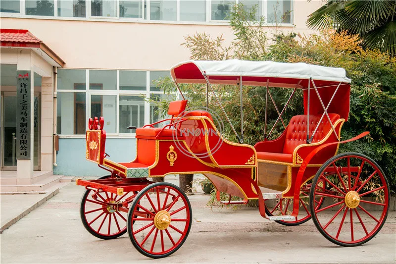 Customized Four Wheel Marathon Horse Cart Carriage Trailer European Royal Family Red Sightseeing Car