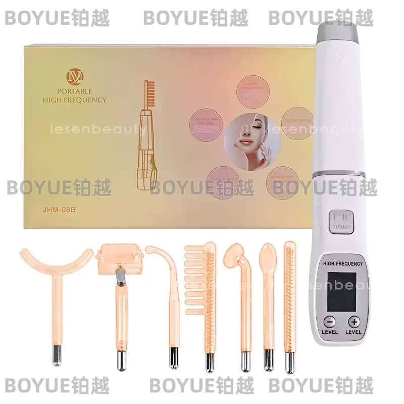 High Frequency Facial Machine Skin Therapy Device With 7 Neon Argon Wands For Wrinkle Acne Removal Beauty Tool Electrode Wand