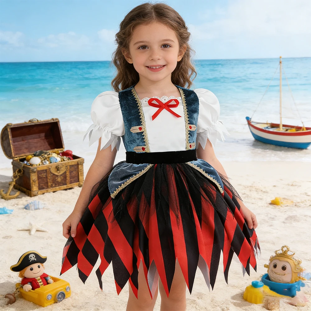

Детские платья для девочек в стиле пиратов Джека Воробья, летние платья для исследования океана, костюмы пиратского капитана, детские платья принцессы для дня рождения