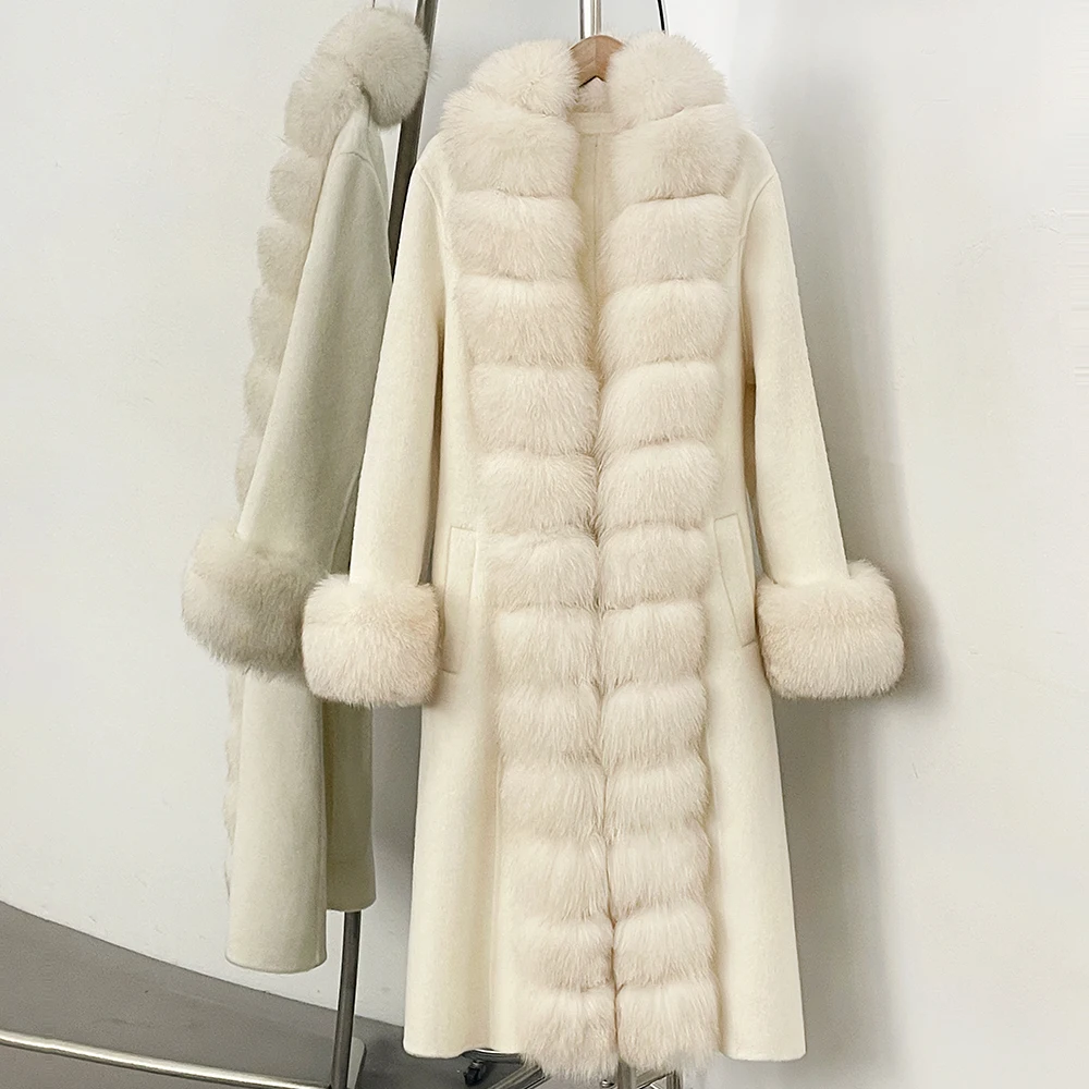 Women's Real Fur Coat Elegant Soft New Arrival Long Wool Coat Double Faced Wool Belt Quiet Luxury Autumn Everyday Fashion Style