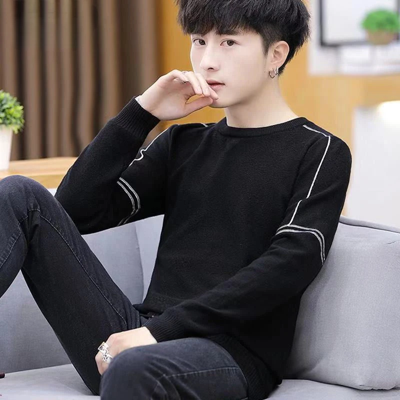 

Autumn and Winter Fashion Men's Knitted Sweater Round Neck Casual Pullover Trendy Classic Sweaters Bottoming Shirt E457