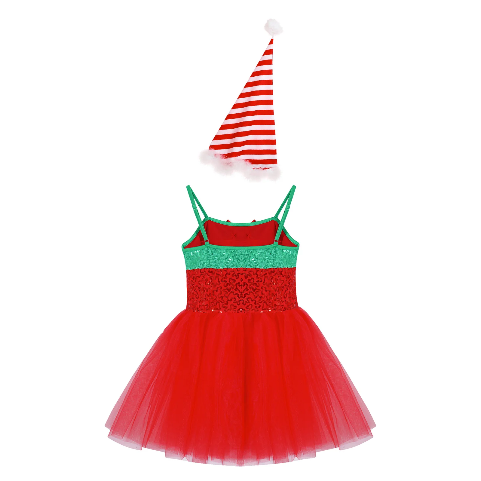 Mädchen Weihnachten Party Kleid Bogen Pailletten Mesh Tutu Trikot mit Hut Weihnachten Santa Claus Cosplay Kostüm Ballett Tanz Skating Kleidung