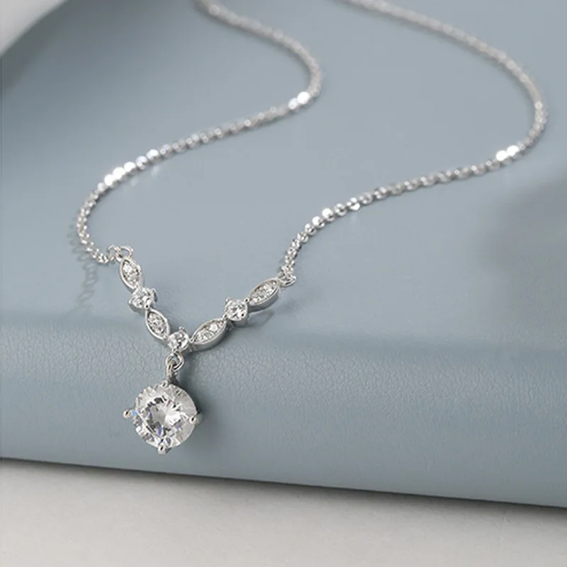 New 925 Sterling Silver Round Zircon Necklace Simple Style Charm Women Pendant Necklace Birthday Party Gift Fine Jewelry