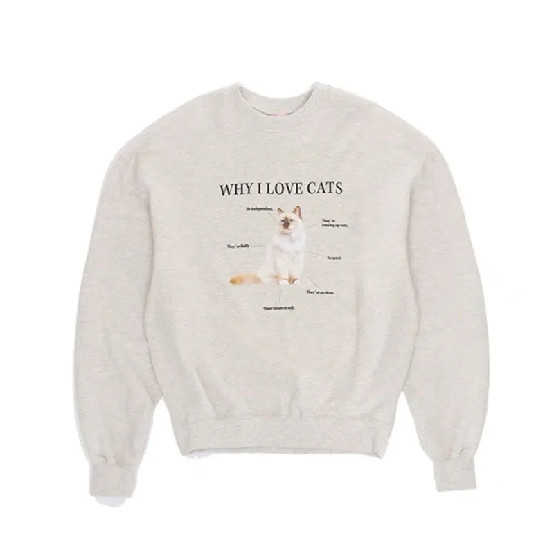 خريف 2025 هوديس للزوجين مصمم كوري ليزا لي هاراجوكو كسول كات طباعة قطن رقبة مستديرة كم كامل نمط آخر من الصين #5