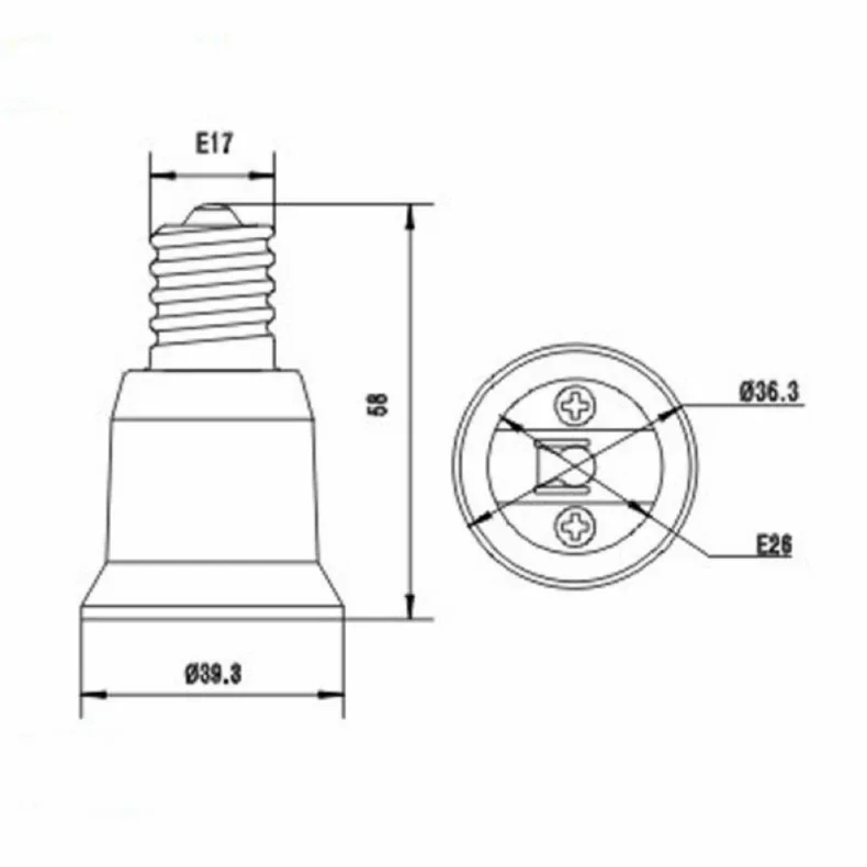 2pcs E17 to E26 E27 Converter PBT Housing  Copper Contact LED Light Bulb Socket Holder Adapter Extender