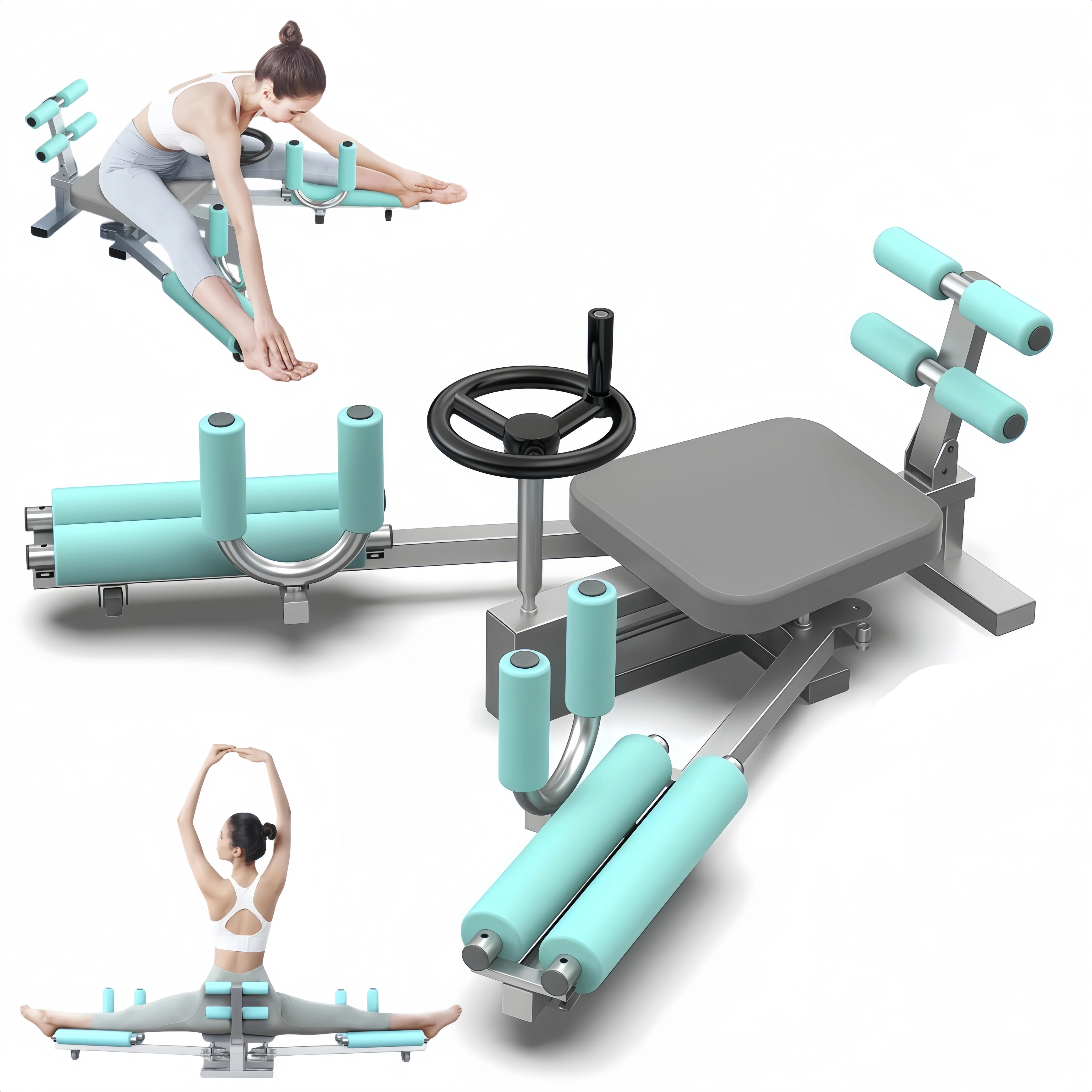 Home Leg Split Stretcher with Silent Rollers, Steel Frame Yoga Pilates Trainer with Ergonomic Backrest, Foldable