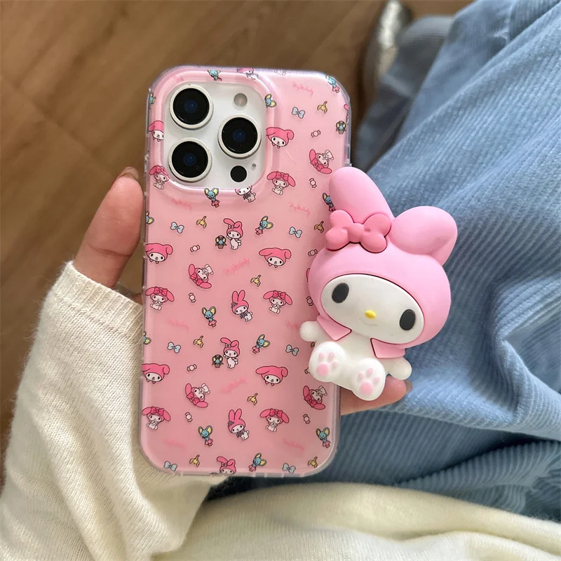 

Cute Melody cartoon phone case with stand for iPhone 14 15 16 17 Pro Max Fundas 3D holder new protective cover For 16 Pro 17 16