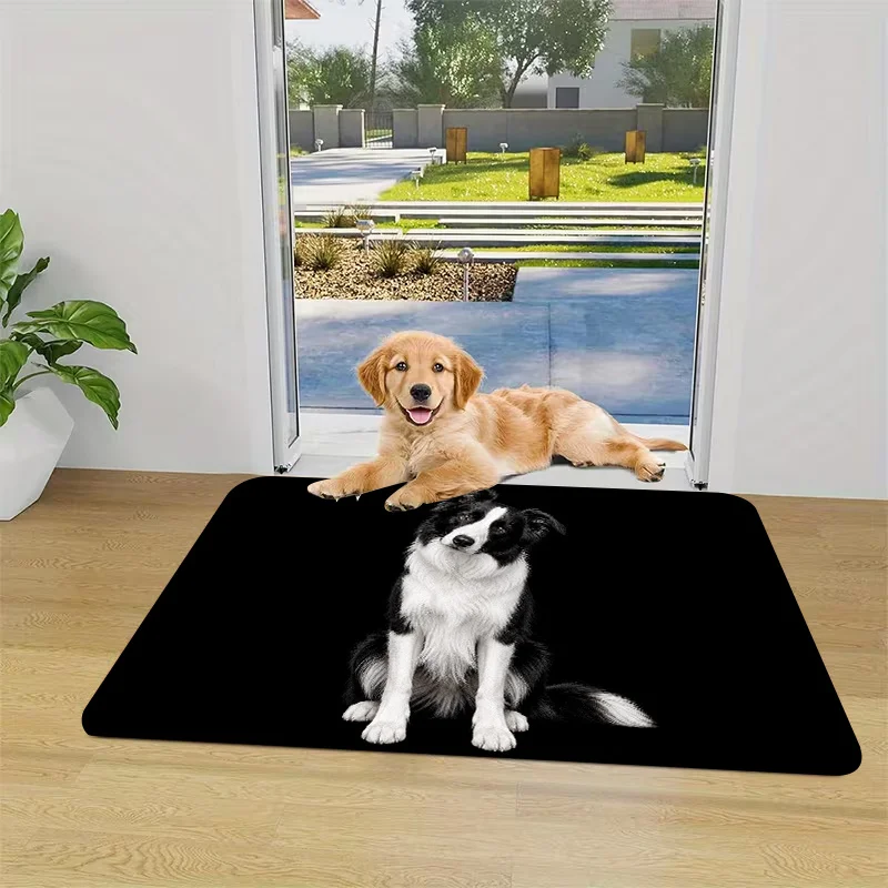 VIKAMA Border Collie Doormat Realistic Black‑White Sheep Dog Portrait Print Non‑Slip Washable Entrance Mat Pet Home Decor Floor