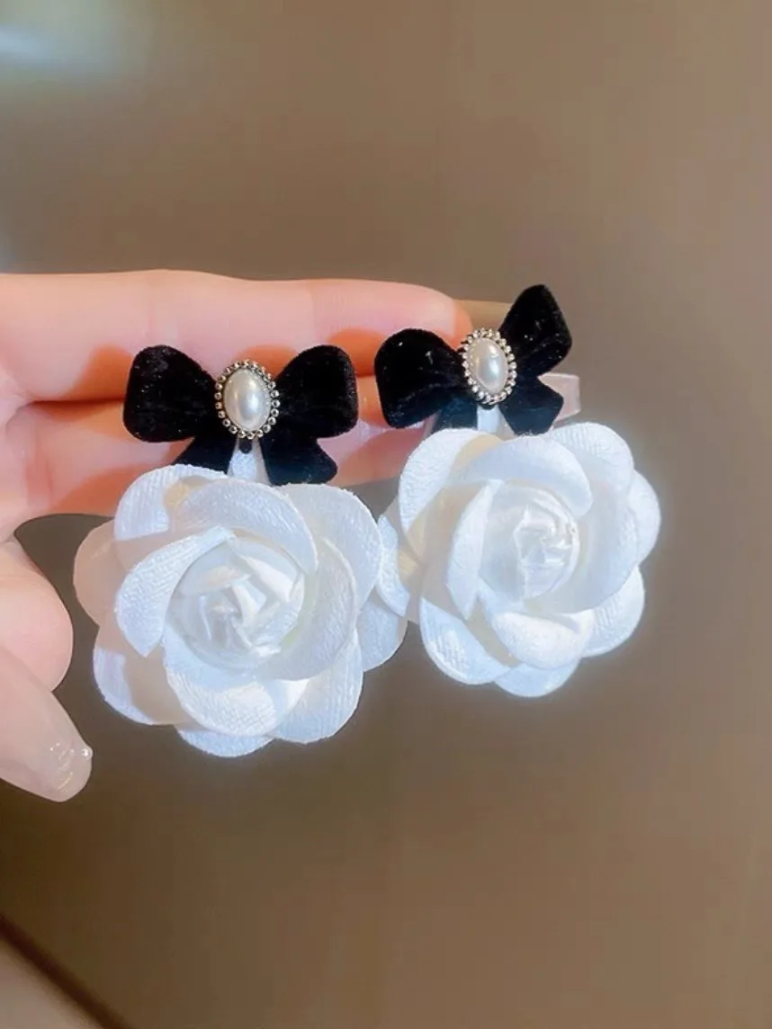 Vintage Camellia Earrings Velvet Bow Earrings for Women Luxury Jewelry Earrings Woman Stud Earrings