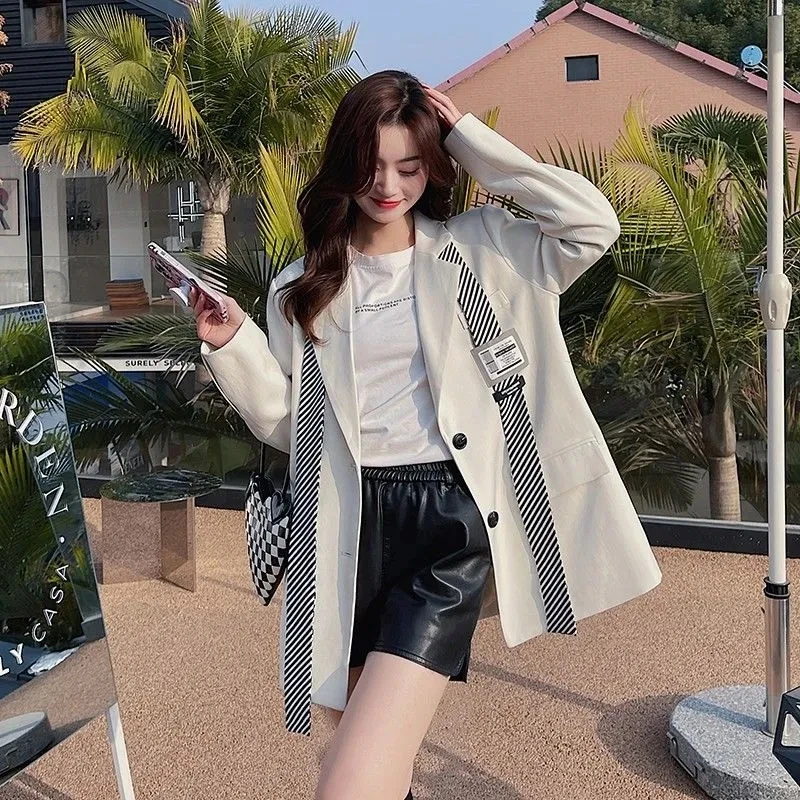 Leisure Blazer Jacket Women\'s Outwear Spring Summer 2024 New Fashion Sweet Loose Long Sleeves Blazer Female Short Tops