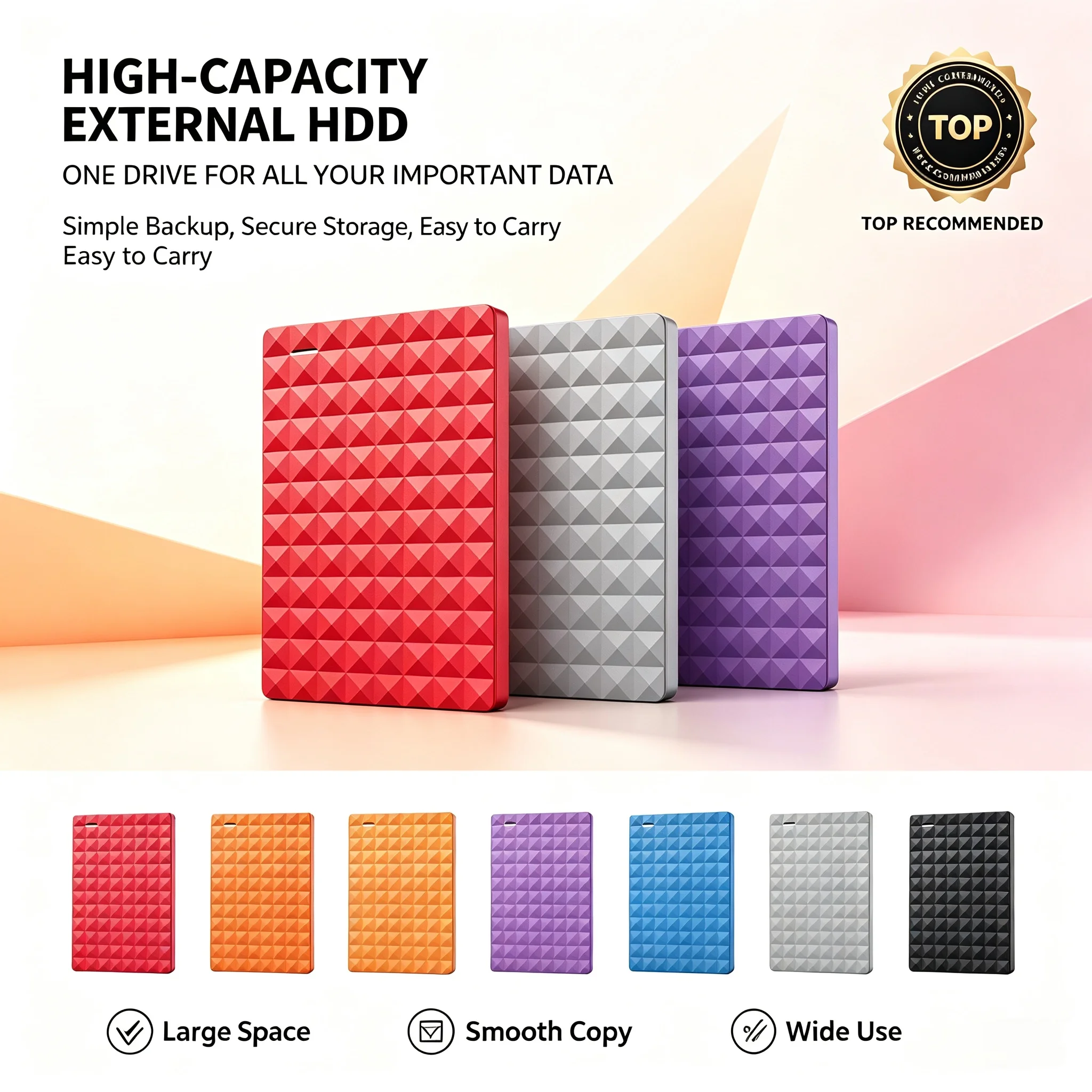 USB3.0 Portable External Hard Disk, 2.5-Inch, Large Capacity HDD for Office Laptop, Data Recovery, 500GB/1TB/2TB/4TB.