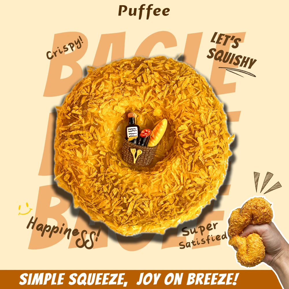 Bagel-Squishy aus lebensmittelechtem Silikon, cremiges, weiches Klebespielzeug, Taba Squishy, Happy Game Kneifenbrot, Erdbeere, Crunch, knusprig – Detail 4