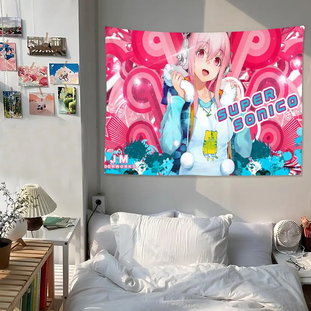 Japan Super S-Sonico Cute Tapestry Custom Home Living Room Bedroom Wall Decor Wallpaper Backdrop Cloth With Clips