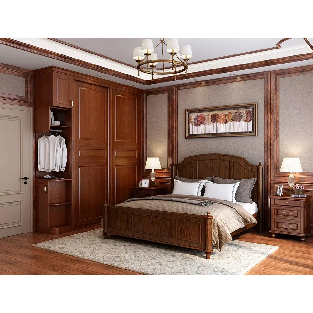 Custom Luxury Solid Wood Sliding Wardrobe Bedroom Closet Storage Furniture For Home Villa