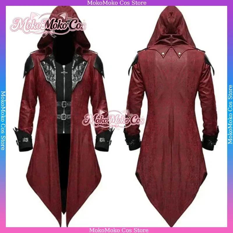 Assassin Cosplay Medieval Man Costume Streetwear Hooded Jackets Outwear Costume Edward Creed Halloween Dress Up Outfit Party Men