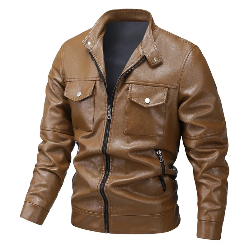 

Leather Jacket Parkas Wind-Resistant Fashion Casual Style Wind-Resistant Men Clothing Comfortable Solid Color Roupas Masculinas