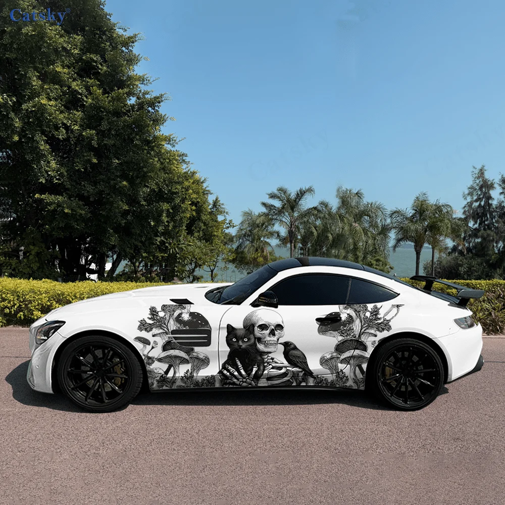 

Скелет обнимает кот ворона, автомобильные виниловые обертывания, самоклеящаяся наклейка из ПВХ, подходит для грузовиков, внедорожников, декор, автоаксессуары, подарок